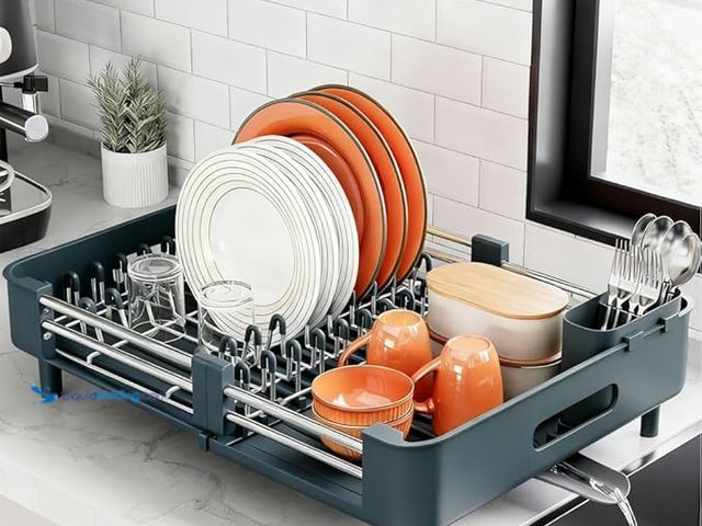 Lot 49-3600268 - Stainless Steel Dish Drying Rack - Dish Drainer for Kitchen Counter, Extendable Drainboard with Fold...