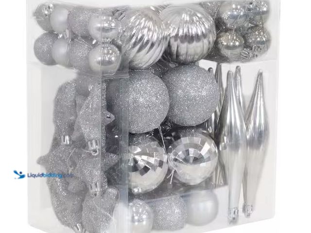 Lot 49-1548144 - Sunnydaze Sunnydaze Deck the Halls Silver Assorted Christmas Ornament Kit (50 Piece), Unused  Ref#HO...