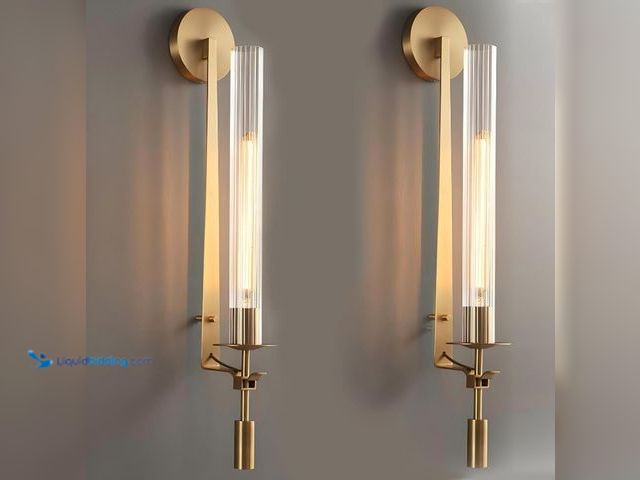 Lot 49-3528271 - LIGHTLAND Gold Wall Sconces Set of 2, 28 Inch Modern Metal Glass Wall Light Fixture, Wall Lamp for L...