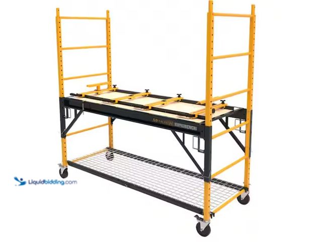 Lot 49-1596121 - MetalTech 6.25 ft. H x. 6.2 ft. W x 2.5 ft. D Heavy Duty 4-in-1 Baker Style Rolling Scaffold Workben...