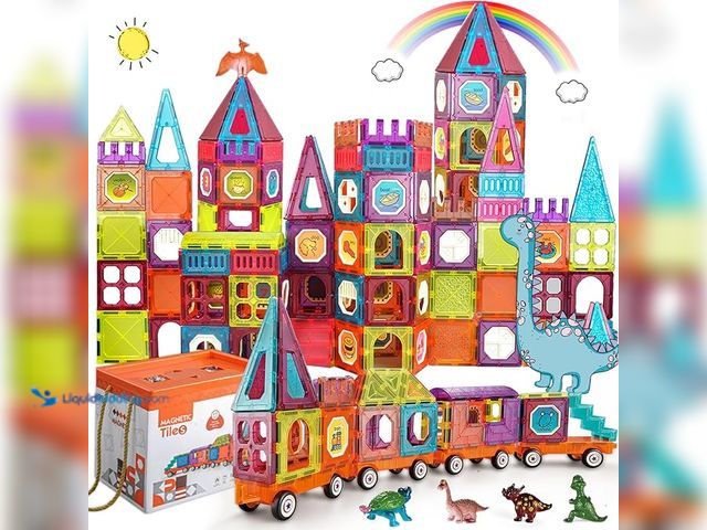 Lot 49-1568826 - Magnetic Tiles Building Blocks with 4 Cars Magnet Train Set for Kids Construction STEM Toy Preschool...