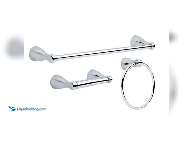 Lot 49-3512413 - Delta
Foundations 3-Piece Bath Hardware Set with 18 in. Towel Bar, Toilet Paper Holder, Towel Ring ...