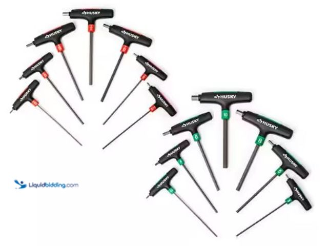 Lot 49-3612914 - Husky 14-Piece T-Handle SAE & MM Hex Key Set, Model # HTHKSM14PCN, Slightly used, Has attachments.  ...