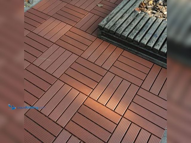 Lot 49-1631212 - 1 ft. x 1 ft. Brown Plastic Interlocking Deck Tiles 44-Pack Patio Deck Tiles Square Waterproof Outdo...