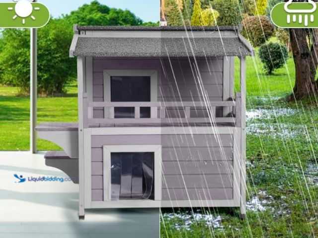 Lot 49-3473709 - 2 Story Cat House for Outside Outdoor Cat House Feral Cat Shelter  for 1-4 Cats in Winter, Model # A...