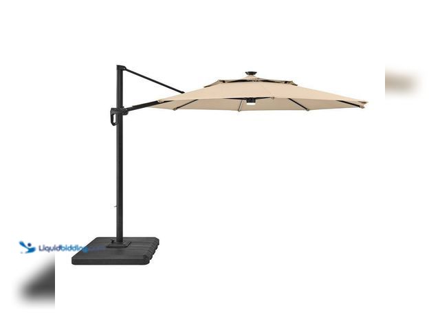 Lot 49-5444620 - Hampton Bay 11 ft. Aluminum Cantilever Solar LED Offset Patio Umbrella in Putty Beige. [Model # URM8...