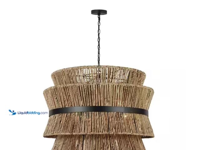 Lot 49-2020994 - SCOTT LIVING Thurlo 32 in. W x 24.375 in. H 4-Light Midnight Black Transitional Pendant Light with N...