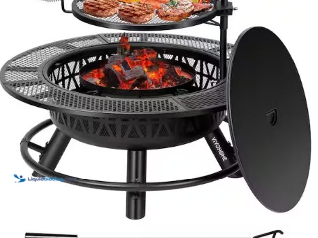Lot 49-2022698 - VIVOHOME 35 in. Metal Wood Burning Fire Pit with Cooking Grill Grate, Charcoal Pan and Cover Lid, Mo...