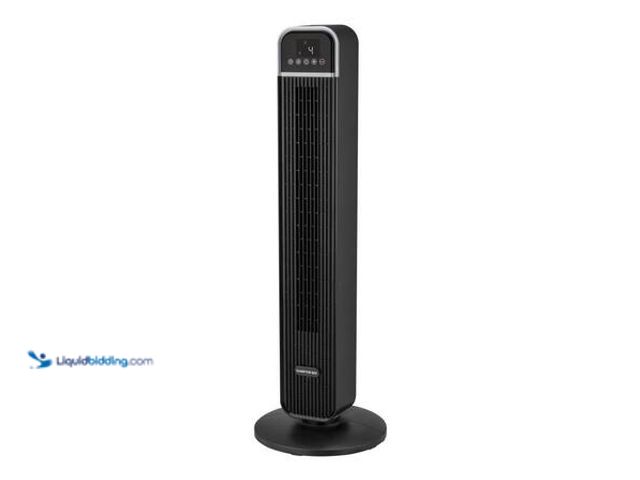 Lot 49-5548824 - Hampton Bay 36 in. 4-Speed Oscillating Tower Fan in Black with Remote Control and Easy Carry Handle ...