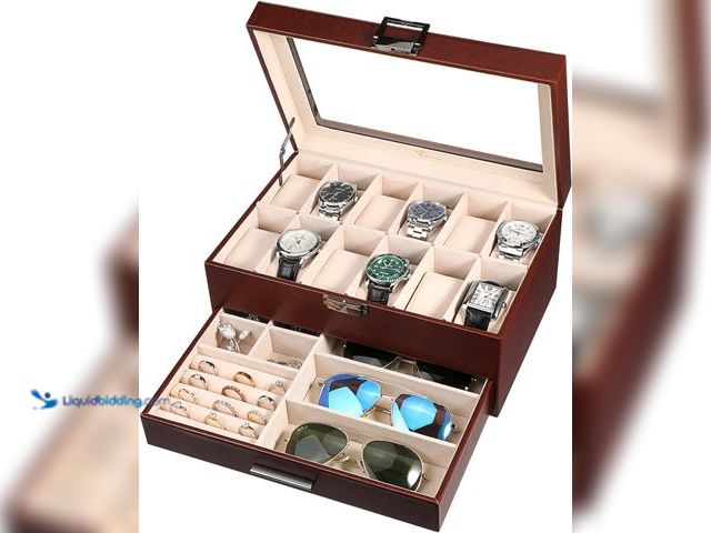 Lot 49-5408420 - Voova Jewelry Box Watch Boxes Organizer for Men Women, 2 Layer Large 12 Slot PU Leather Watch Storag...
