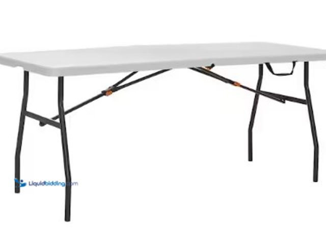 Lot 49-3615868 - HDX 6 ft. Almond Resin Top Indoor/Outdoor Rectangular Folding Utility Table, Seats 6, Model # THD-6F...