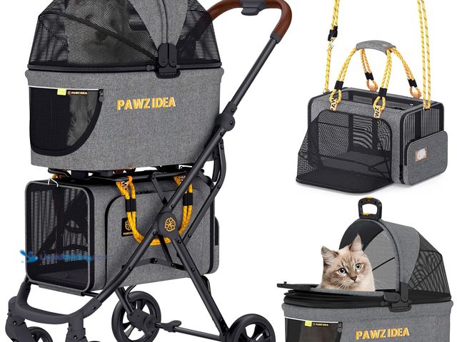 Lot 49-5461272 - PAWZIDEA Double Pet Stroller with 2 Detachable Carriers, Portable Dog Crate for Car Travel & TSA-App...