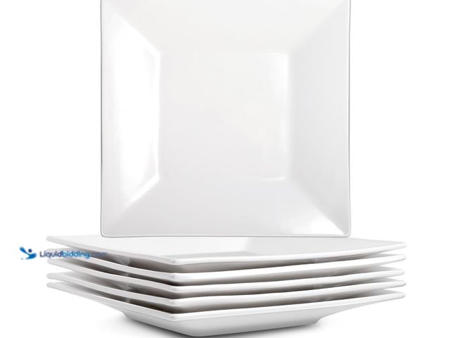 Lot 49-3431865 - Appetizer Plates Set of 6,10 Inch Porcelain Square Dinner Plates, White Salad Plates, Square Serving...