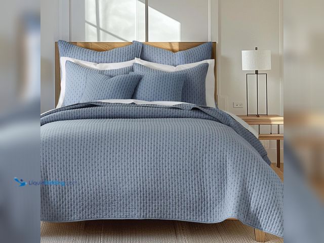 Lot 49-5406923 - Levtex Home - Cross Stitch Chambray Quilt Set - King Quilt + Two King Pillow Shams - Cross Stitched ...