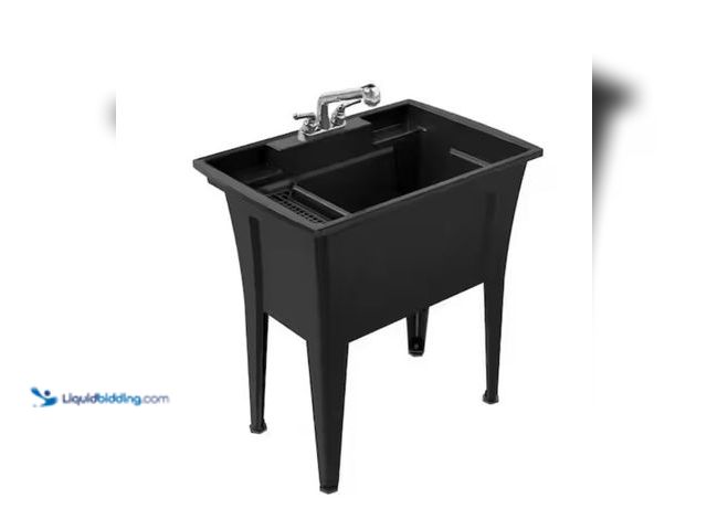 Lot 49-2006275 - RUGGED TUB 32 in. x 22 in. Black Freestanding Utility/Laundry Sink with 2-Handle Pullout Faucet and ...
