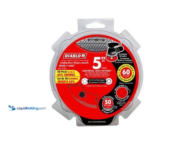 Lot 49-5575055 - DIABLO 5 in. 60-Grit Hook and Lock ROS Sanding Discs (50-Pack) Model # DCD050060H50G
