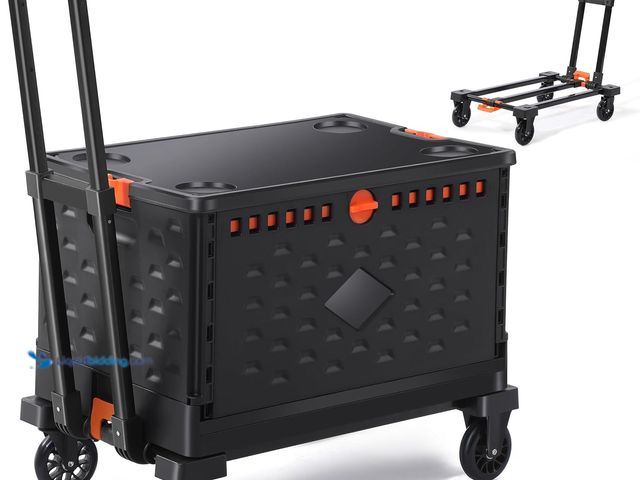 Lot 49-5437701 - Collapsible Crate+Folding Hand Truck Set -No Assembly Required-Teacher Collapsible Rolling Cart with...