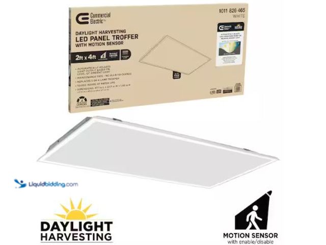 Lot 49-1593956 - Commercial Electric 2 ft. x 4 ft. Daylight Harvesting LED Panel Light Troffer w/ Motion Sensor Adjus...