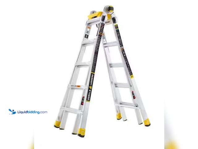 Lot 49-1568827 - Gorilla Ladders 22 ft. Reach Aluminum Multi-Position Ladder w/ Project Bucket, Tool Hangers, 300 lbs...