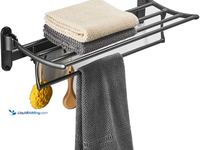 Lot 49-5488005 - BESy 24 Inch Oil Rubbed Bronze Towel Racks, Bathroom Towel Shelf with Foldable Towel Bar Holder and ...
