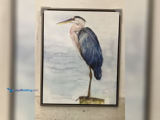 Lot 49-1630812 - Blue Heron's Coastal Perch, 24x30 Inch Canvas in Floater Frame | Stupell Industries · By John Keelin...