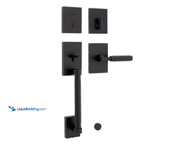 Lot 49-5411791 - Kwikset San Clemente Matte Black Single Cylinder Low Profile Door Handleset with Halifax Handle Feat...