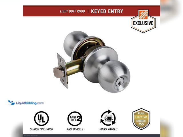 Lot 49-5560168 - QTY 2 - Universal Hardware
Light Duty Commercial Entry Knob, UL 3-Hour Fire ANSI Grade 2, Satin Chr...
