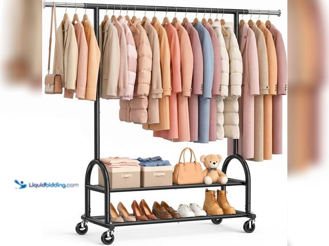 Lot 49-5553209 - Heavy Duty Clothes Rack for Hanging Clothes Load 556 LBS, Height Adjustable Rolling Clothing Racks, ...