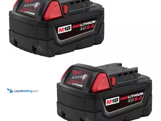 Lot 49-2006643 - (2-Pack) Milwaukee M18 18-Volt Lithium-Ion XC Extended Capacity 5.0 Ah Battery Pack, Model # 48-11-1...