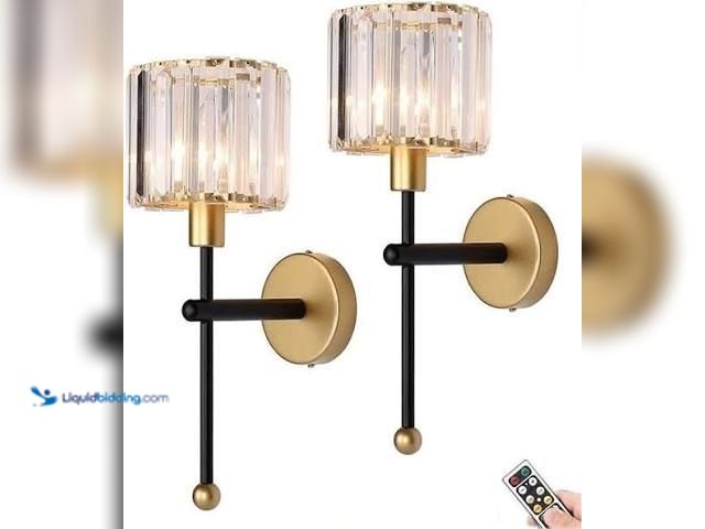 Lot 49-5549855 - Black + Golden Battery Powered Wall Sconces. Unused