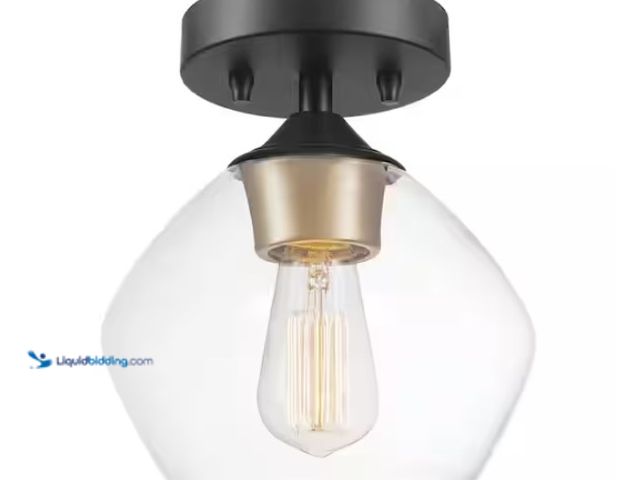 Lot 49-1519008 - Globe Electric Harrow 1-Light Matte Black Semi-Flush Mount Ceiling Light with Gold Accent Socket and...