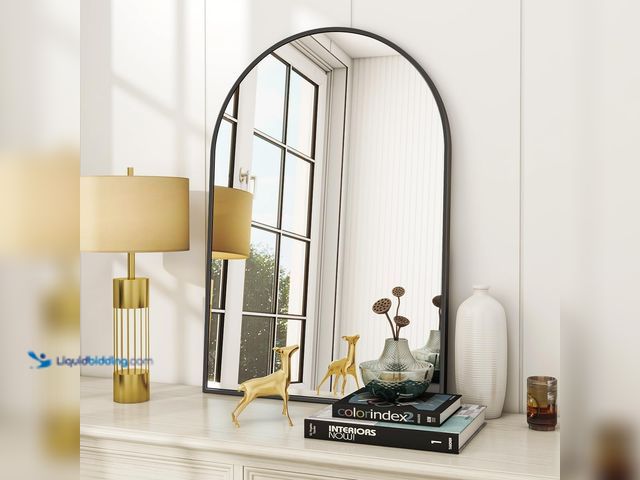 Lot 49-5553614 - Arched Wall Mirror, 24 x 36 inch Arch Bathroom Mirror Black | Wall Mounted Vanity Mirror with Arch M...