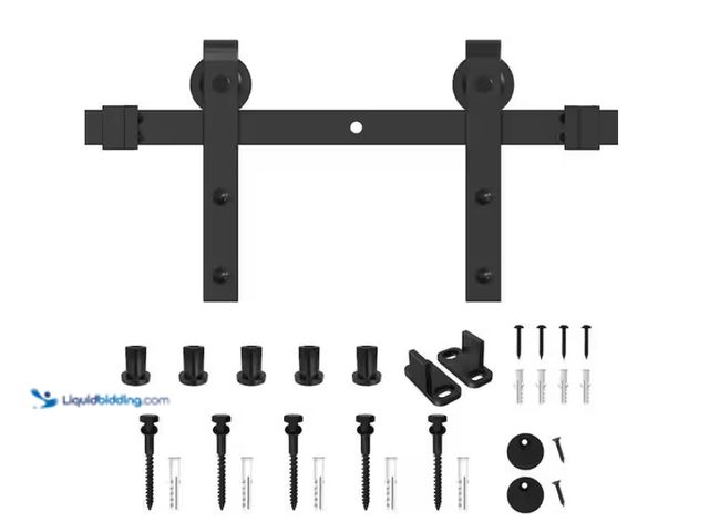 Lot 49-1622625 - WINSOON 6.6 ft./79 in. Black J Shape Sliding Barn Door Track and Hardware Kit for Single Door with H...