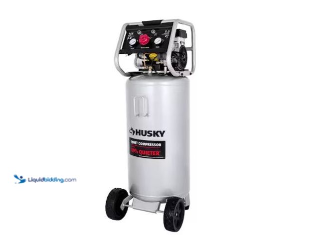 Lot 49-2004487 - Husky 27 Gal.165 PSI Vertical Electric Oil-Free Quiet Auto/Workshop Air Compressor with Dual Gauges ...