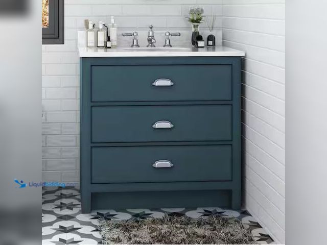 Lot 49-1569461 - Home Decorators Collection 36 in. Single Sink Antique Blue Bath Vanity with White Engineered Stone T...