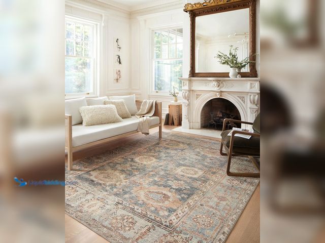 Lot 49-3531816 - Loloi Margot Collection MAT-03 Ocean/Spice 8'-6" x 11'-6" Area Rug feat. CloudPile, No-Shed Easy Cle...