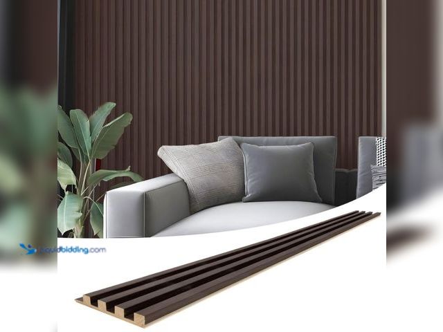 Lot 49-1624361 - Art3d 103.94''x5.71'' Slat Wood Wall Paneling for Interior and Ceiling Decoration, Pack of 4Pcs,Dark...