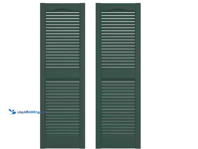 Lot 49-1622914 - Lot of (2) Builders Edge 14.5 in. x 48 in. Louvered Vinyl Exterior Shutters Pair in Forest Green, Mo...