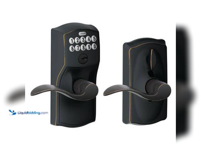 Lot 49-3565277 - Schlage Camelot Aged Bronze Keypad Door Lock with Accent Handle and Flex Lock Model # FE595 V CAM 71...