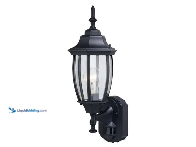 Lot 49-1622517 - Vaxcel Lighting Rogers Park 18" Tall Outdoor Wall Sconce with Clear Glass Shade, Black, Unused, mode...