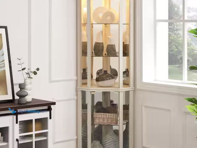 Lot 49-2001099 - GOGEXX 69.85 in. H White Corner Curio Cabinet, Glass Display Cabinet, Bar Glass Storage with LED Lig...