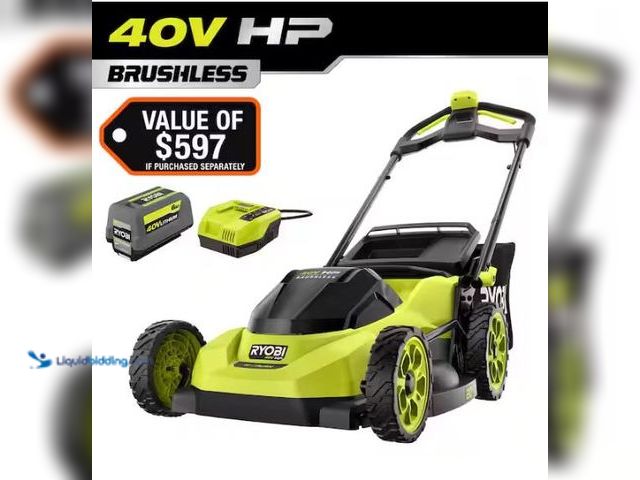 Lot 49-1577007 - RYOBI 40V HP Brushless 20 in. Cordless Battery Walk Behind Push Lawn Mower with 6.0 Ah Battery and C...
