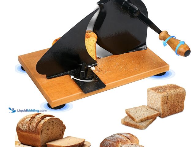 Lot 49-3481719 - Classic Manual Bread Slicer, Black, Stainless Steel Blade, Wooden Body, Manual Operation, Ideal for ...