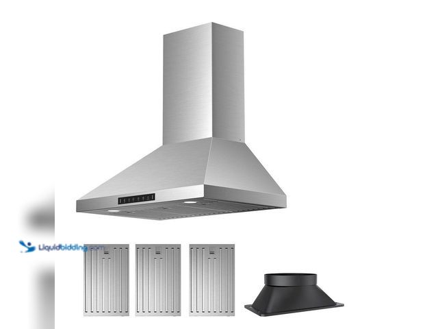 Lot 49-5410932 - KIO 30 in. 900 CFM Ducted Wall Mount Range Hood in Stainless Steel with Baffle Filters and 2-Bright ...