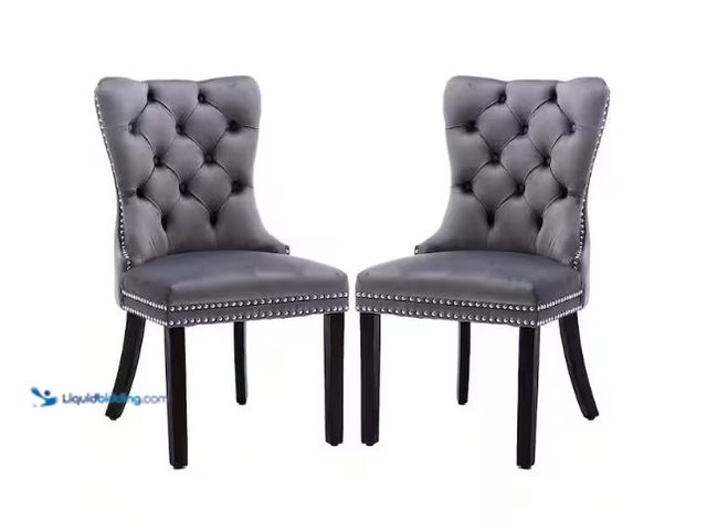 Lot 49-1566595 - Mydepot Dark Grey Velvet Upholstered Dining Chairs Side Chairs Set of 2 Accent Diner Stylish Kitchen...