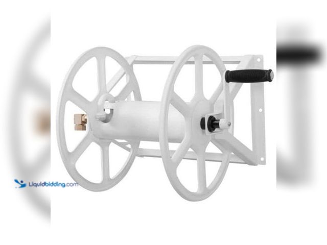 Lot 49-5545244 - HAMPTON BAY 200Ft. White Steel Dual Mount Wall Mounted Garden Hose Reel. Model: 764736720006 unused