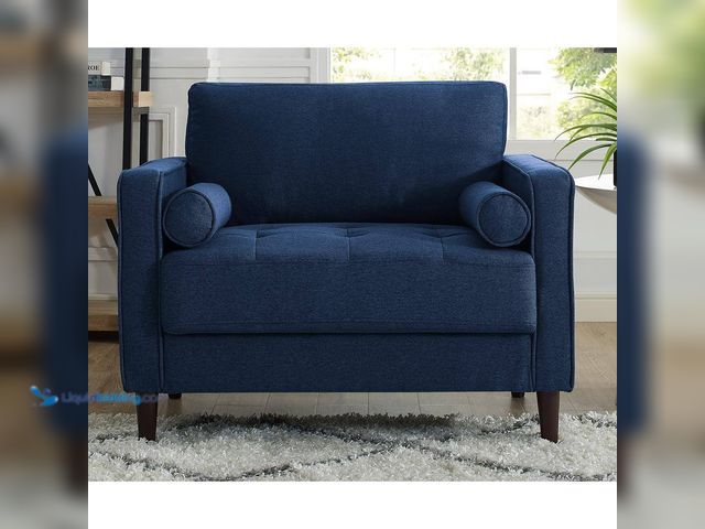 Lot 49-5508264 - Lifestyle Solutions - Langford Chair with Upholstered Fabric and Eucalyptus Wood Frame - Navy Blue. ...