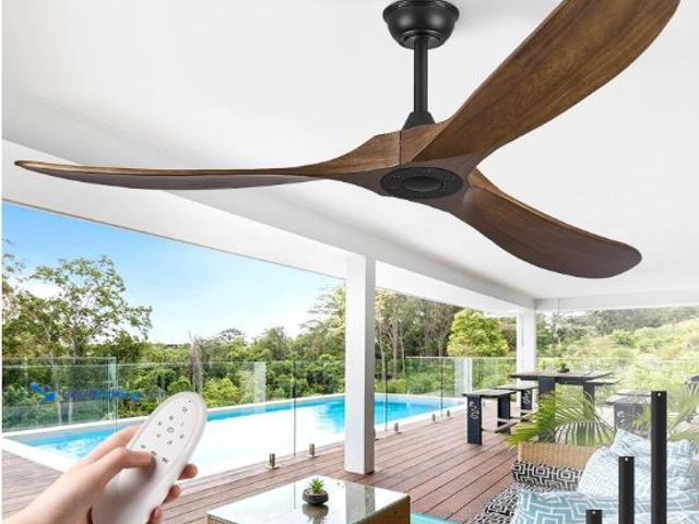 Lot 49-1569664 - Haipeel 60" Wood Ceiling Fan no Light, 60 Inch Ceiling Fans without Lights with Remote Control, Indo...