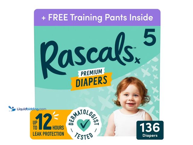 Lot 49-1622995 - Rascals Premium Absorbent Baby Diapers Size 5, 136 Count, with 2 CoComelon Potty Training Pants, Mod...