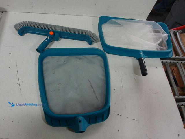 Lot 49-1574990 - (3-Piece) Pool Cleaning Kit, Includes Pool Rake, Skimmer, and Scrubber, Unused, No pole.   Ref#CRS02...